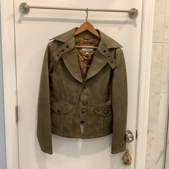 TASHA POLIZZI tan distressed leather moto style jacket Small - Picture 1 of 12